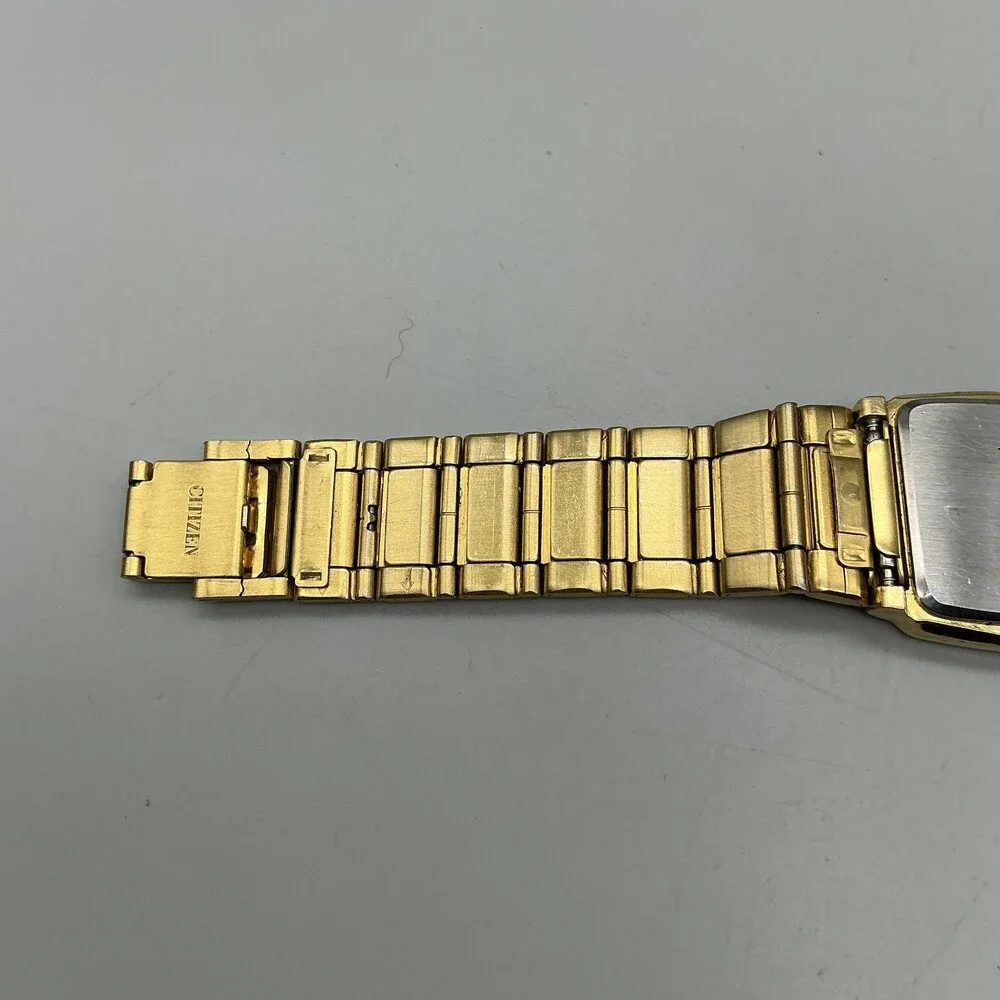 Vintage Citizen 6020 Mens Watch 25mm Black Dial Gold Tone Bracelet For Parts